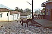 EL SALVADOR 1974_sehr hoch in den Bergen_Zugang per Autos bei den Strassenverh�ltnissen kaum m�glich_sehr steil ansteigende, teils unbefestigte Pisten_hier steiler Anstieg und sehr hartes, extrem unebenes, mittelalterliches Kopfsteinpflaster_daher war ich hier per Muli unterwegs