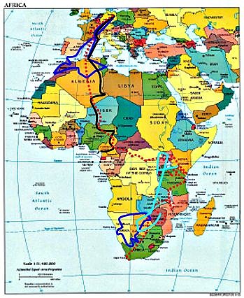 map overview AFRICA - journeys by motorcycle, Unimog and backpack_Jochen A. H�bener